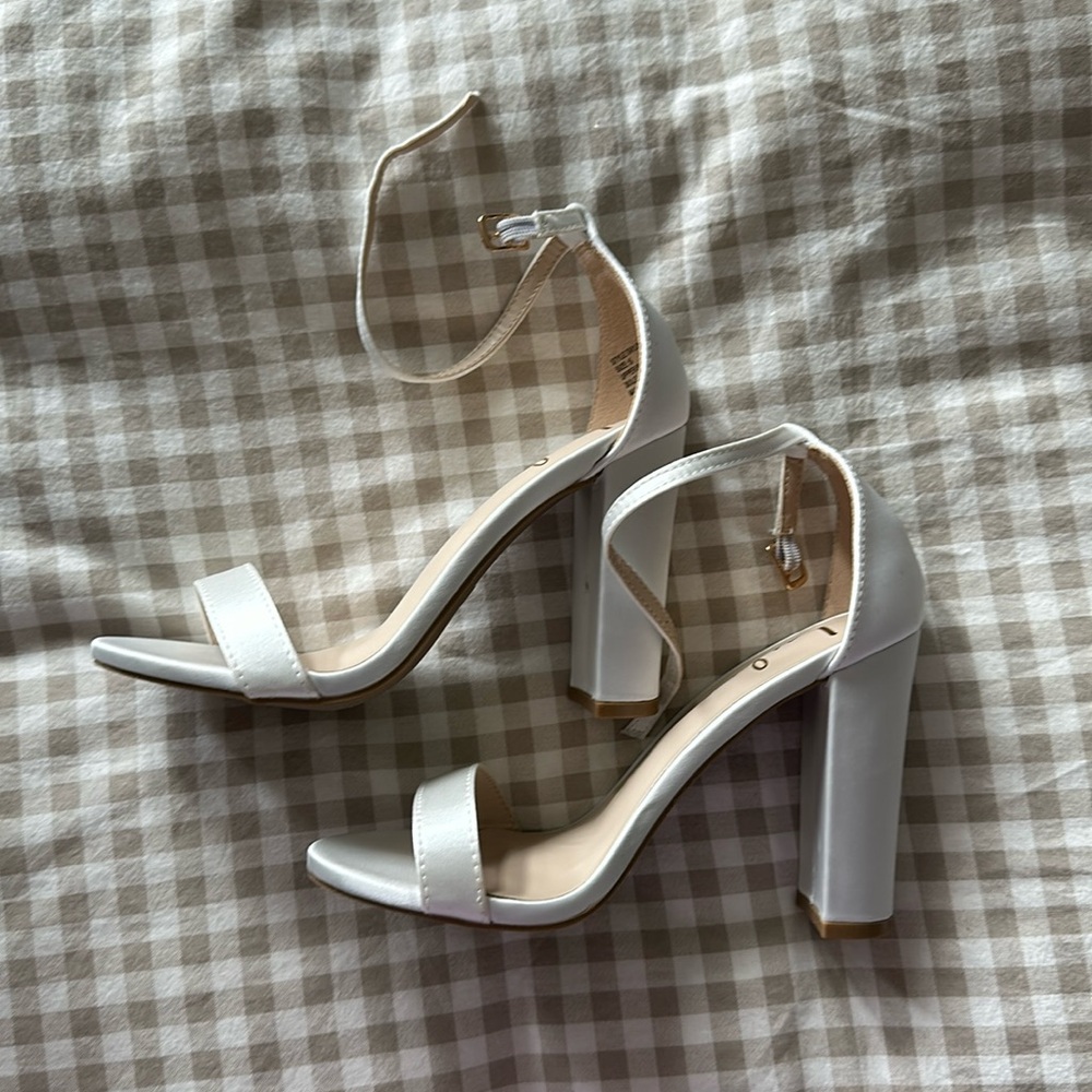 Lulu’s Taylor Ivory Satin Ankle Strap Heels